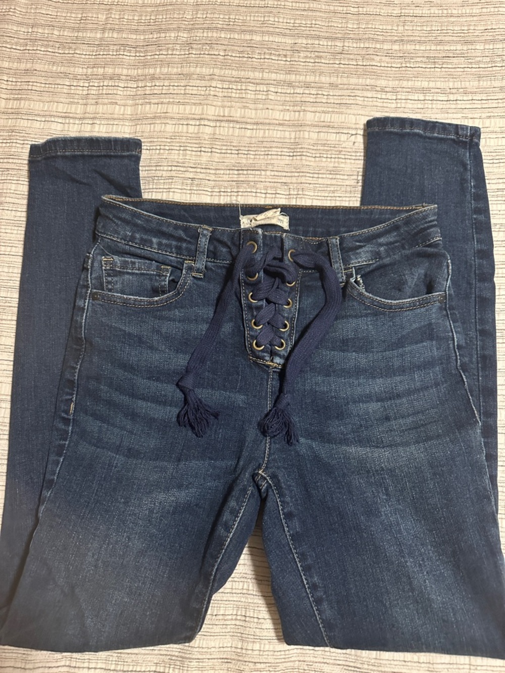 Sky and Sparrow Dark Blue Lace-Up Denim Jeans